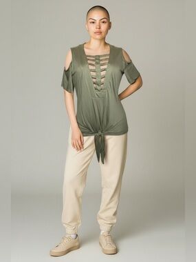 Buckle Black | NWT Green Strappy Knotted Waist Top S